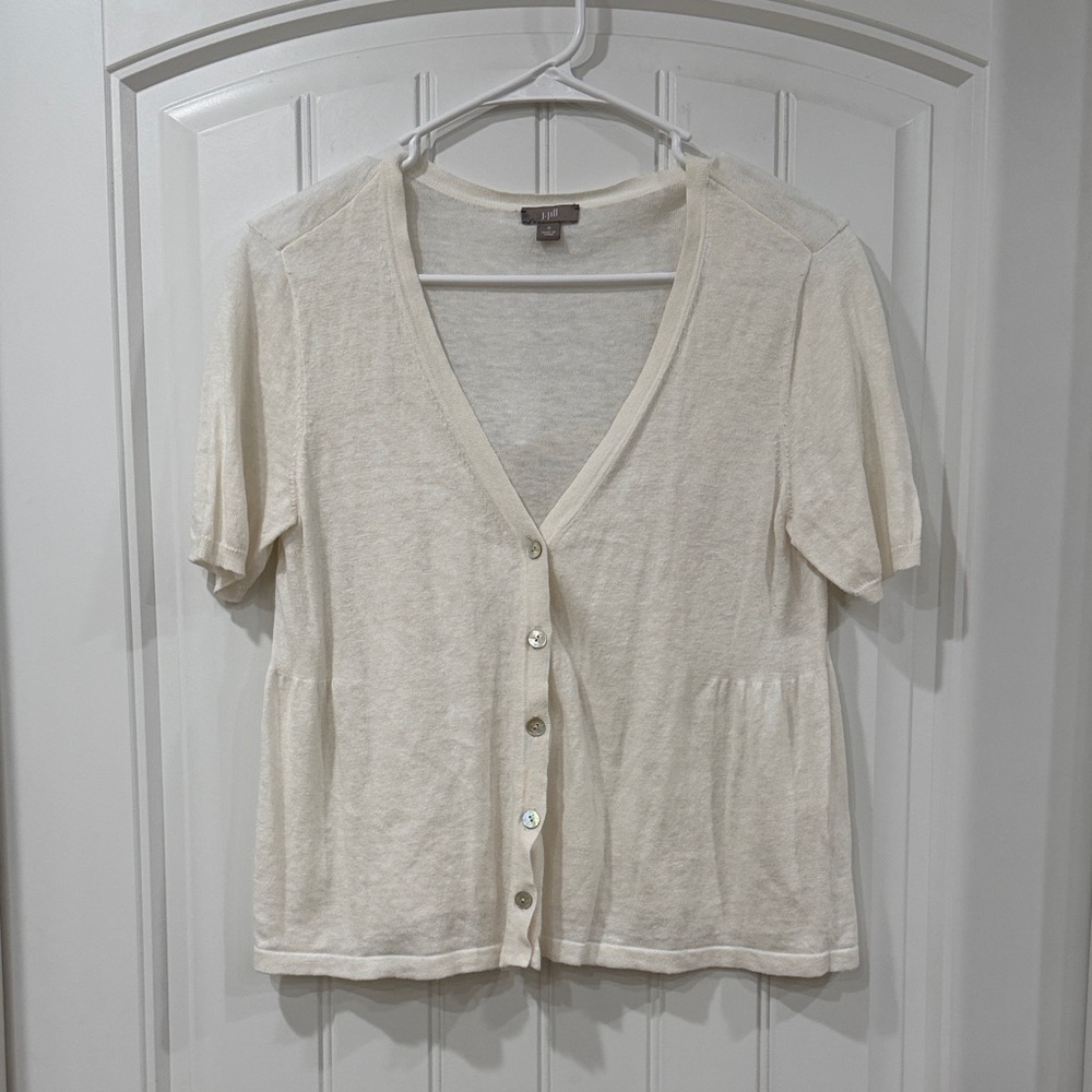 EUC J. Jill Cream Linen Blend Cardigan